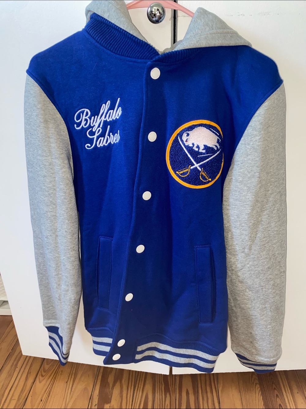 New Era Royal Blue and Gray Buffalo Sabres Varsity Jacket